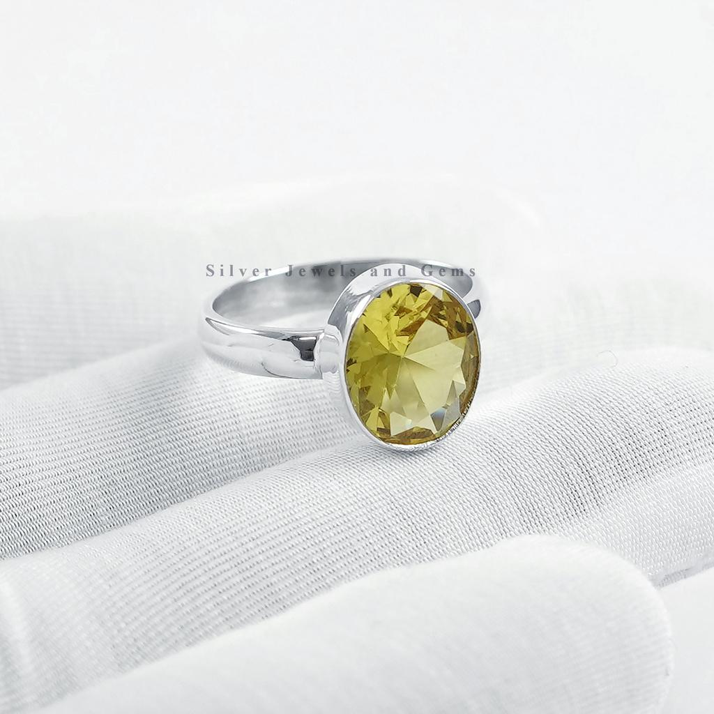 Natural Citrine Ring, Oval Gemstone Ring, 925 Sterling Silver Ring, Yellow Stone Ring, Gift for Mom, Simple Ring, Handmade Ring