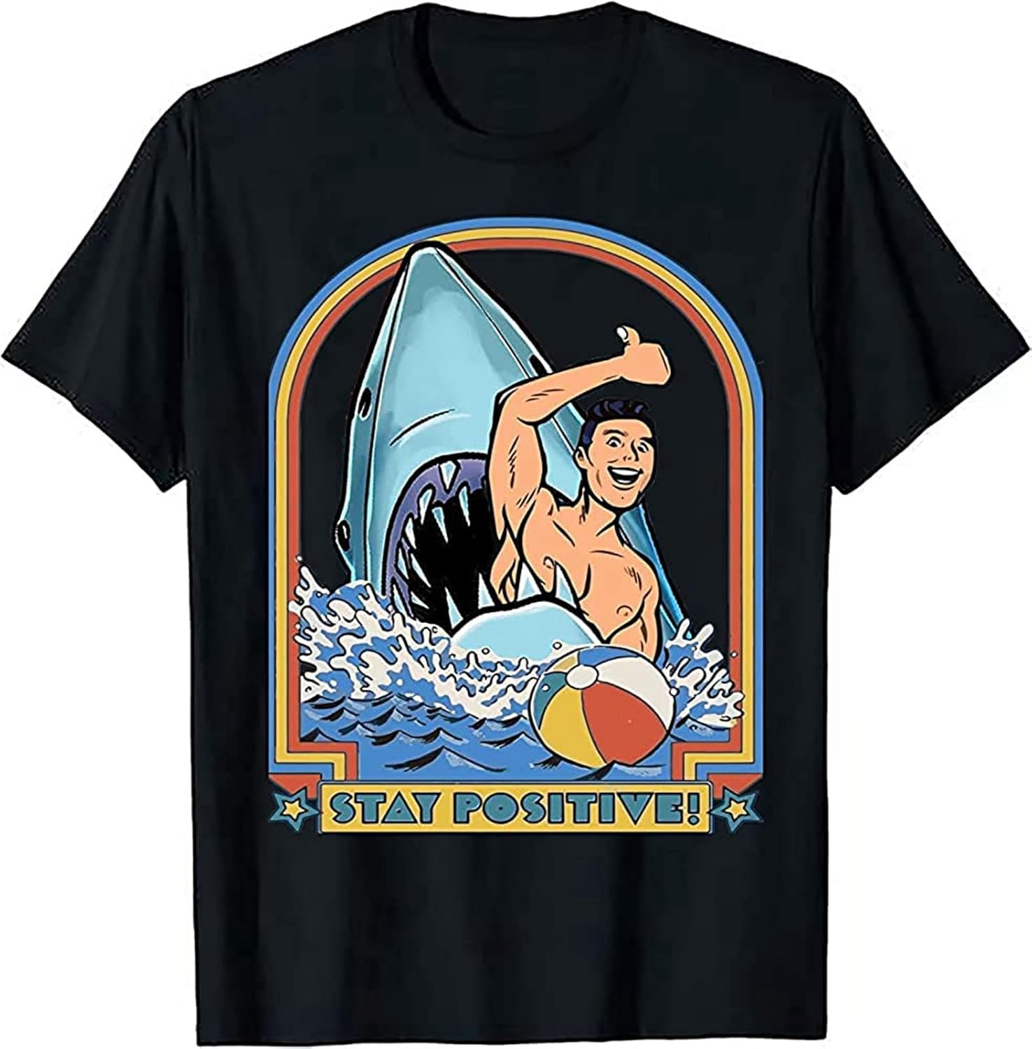 Men s Funny A Great Week for A Shark to Stay Positive T Shirt Black 4XL чёрный
