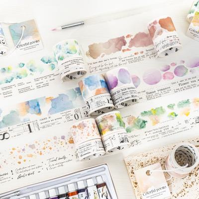 6 Stile Aquarell-Klebeband-Set, Tintenmischstil-Aufkleber DIY Handgemachtes Konto Dekorationsmaterial Klebeband