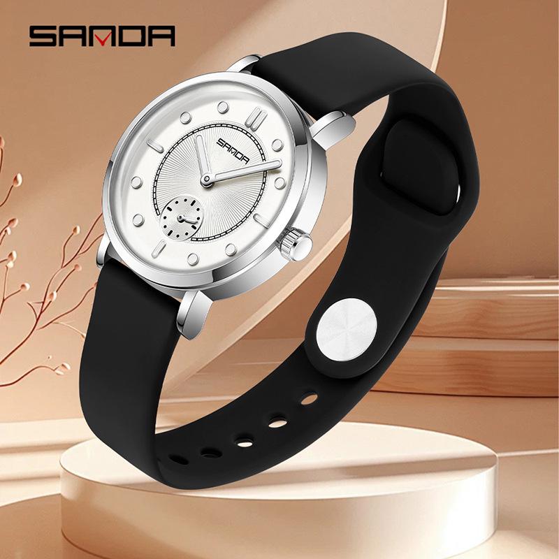 Sanda Women's Fashionable Leather & Silicone Strap Quartz Watch with Luminous Stopwatch