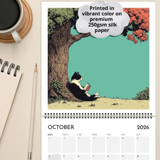 Cats Chillin' With Book 2026 Wall Calendar Funny Cat-Themed 12 Monthly Planner