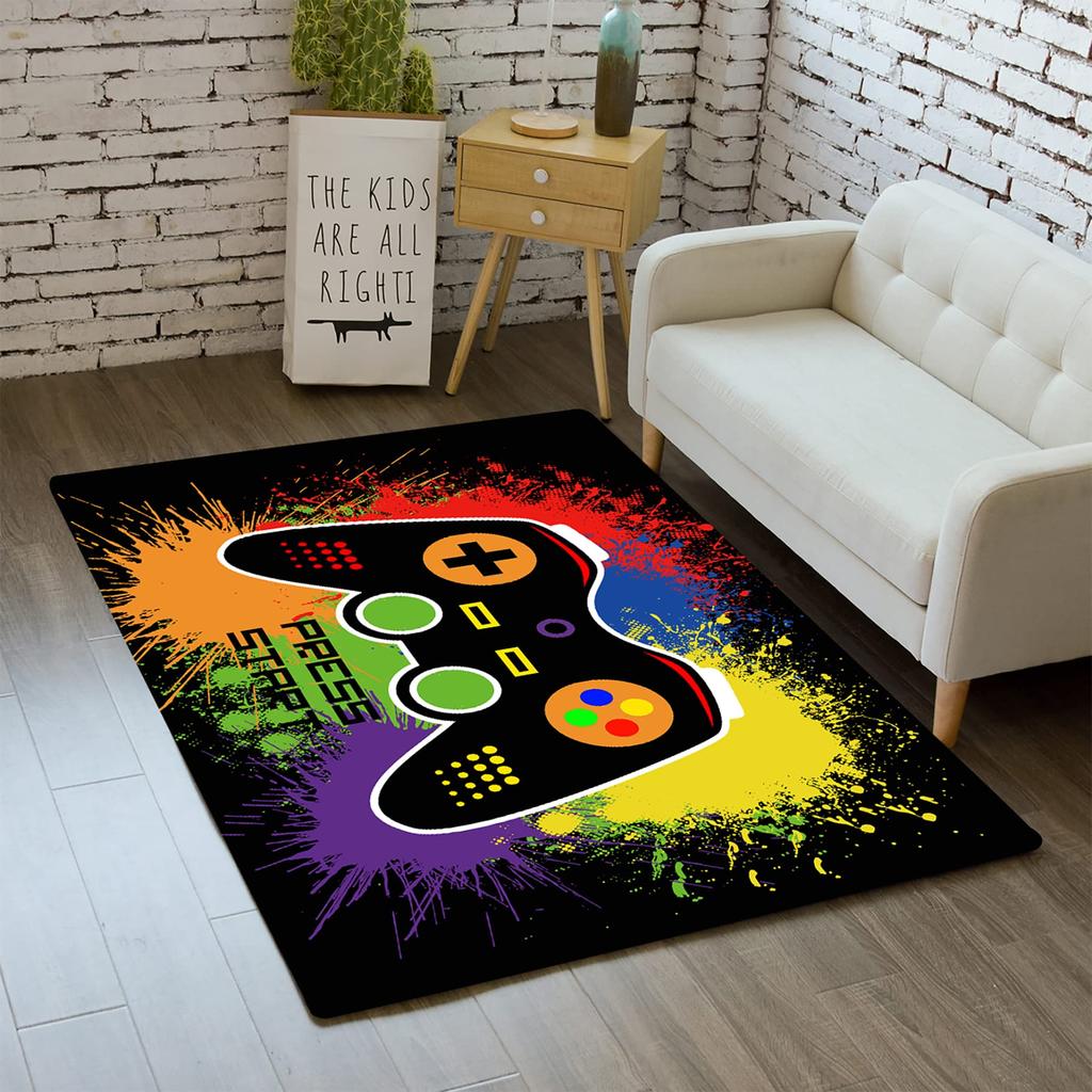Video Game Carpet Cartoon Gamepad Area Rugs Gamer Controller Floor Mat Non-Slip Home Bedroom Teens Playing Room Decor Doormat