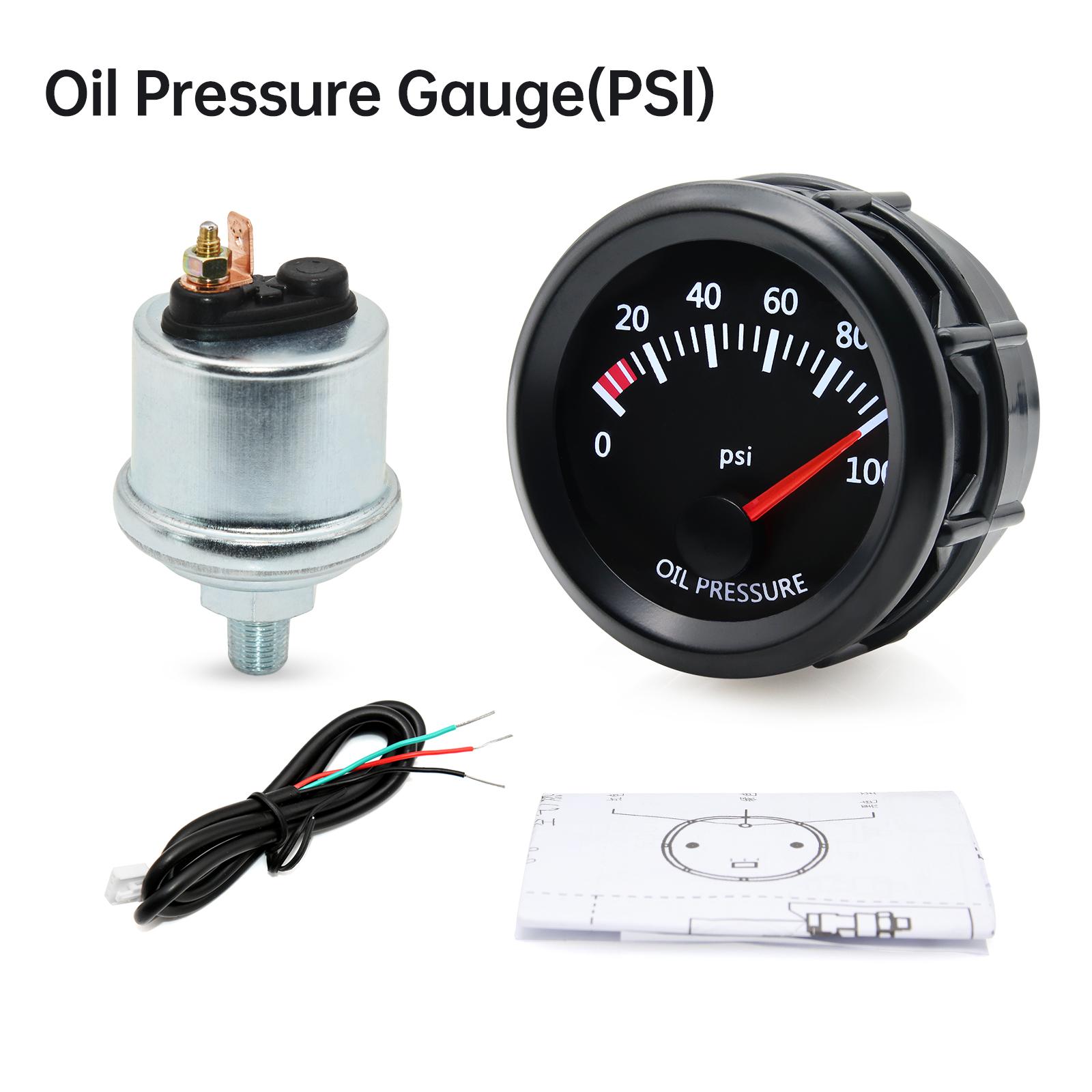 52mm Car Oil Pressure Gauge Sensors Modification 0-7 BAR PSI Oil Pressure Meters for Truck Car 12V Oil Press Sensor M10x1 NPT1/8 Oil Pressure PSI