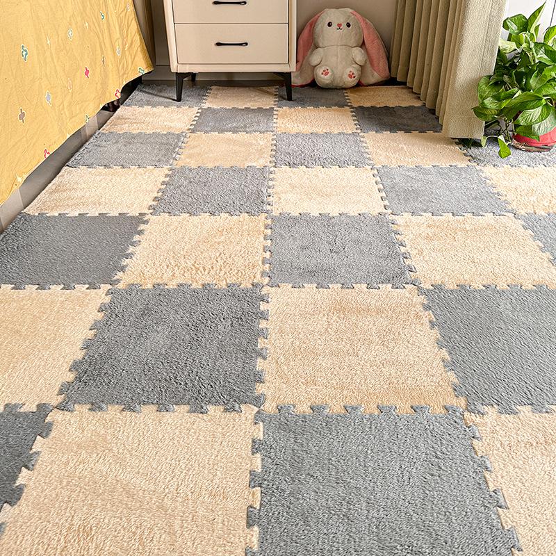 Washable Plush Patchwork Carpet: Cuttable Foam Floor Mat for Bedroom, Bedside, or Bay Window