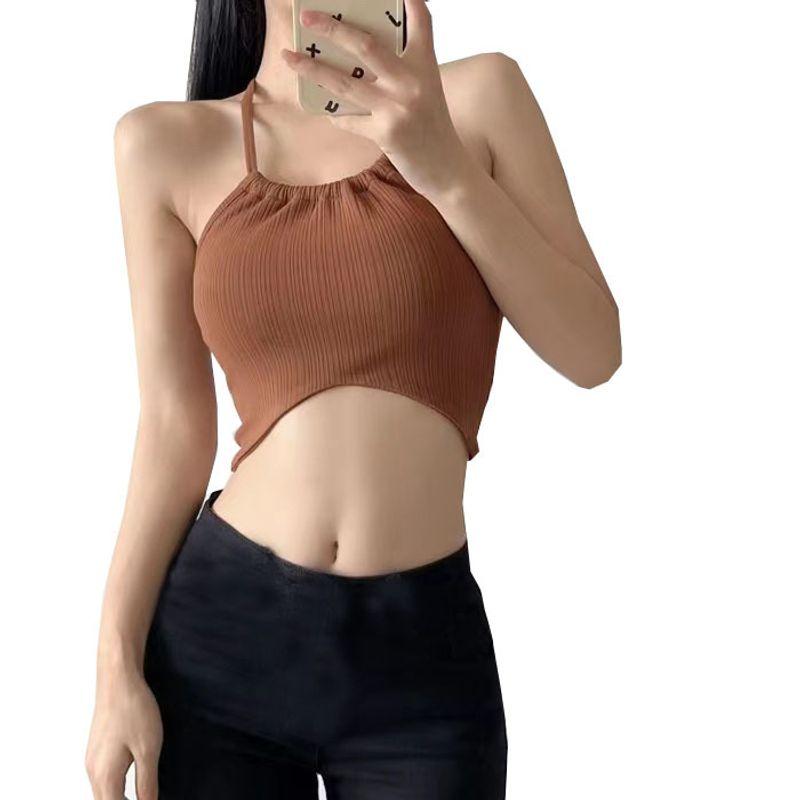 Stripes Halterneck Yoga Clothes Sling Tops Sexy Bandeau