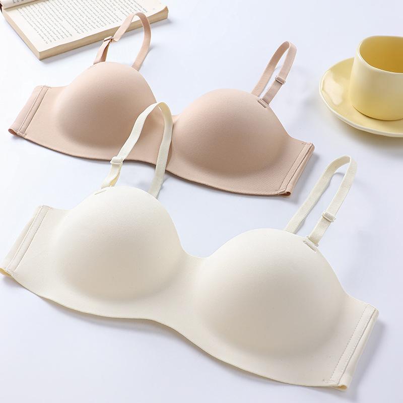 Simple Smooth Small Breasts Gather Without Steel Ring Bra Medium Thick Cup Comfortable Upper Support Seamless Bra