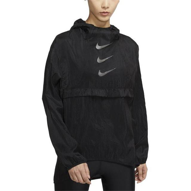Nike Αδιάβροχο Μπουφάν με Κουκούλα και Μακρύ Μανίκι με Τυπωμένο Λογότυπο Γυναικεία Μπουφάν Μαύρο DQ0883-010