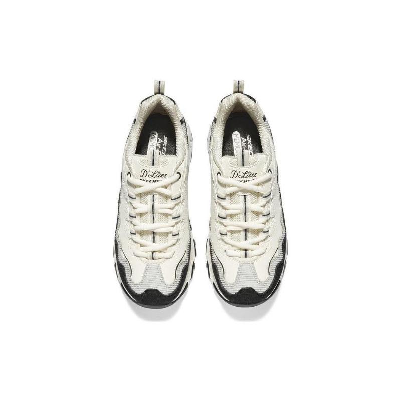 Skechers D'Lites Women Low Chunky Sneakers White Black 896273-NTBK