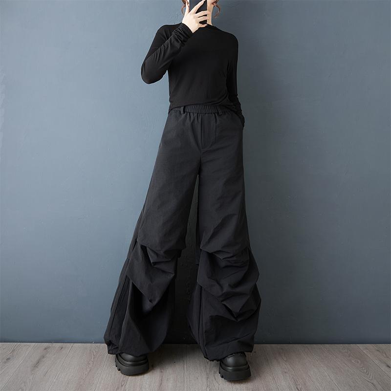 Black Plus size Vintage high Waist Casual loose Long spring Autumn wide leg Pants Women Trousers
