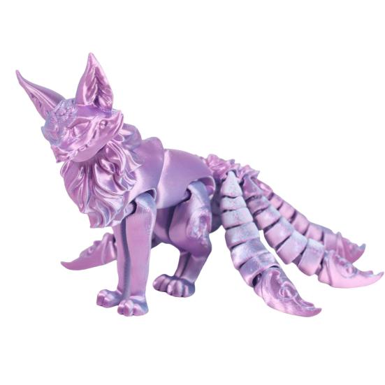 3D Printed Fox Ornament Nine Tailed Fox Figurine with Articulated Tails And Limbs Animal Action Figure Flexible Fidget Toy for Stress Relief Desk