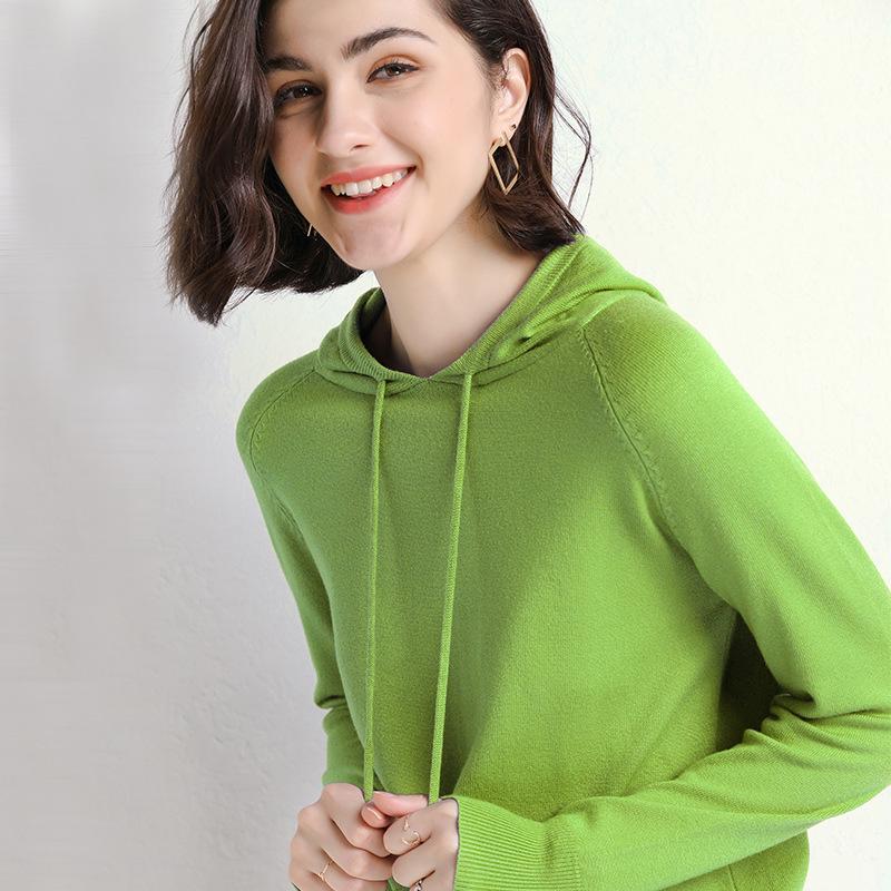 Women's Hooded Sweatshirt Slim Fashion Long Sleeve Top Solid Color Pullover