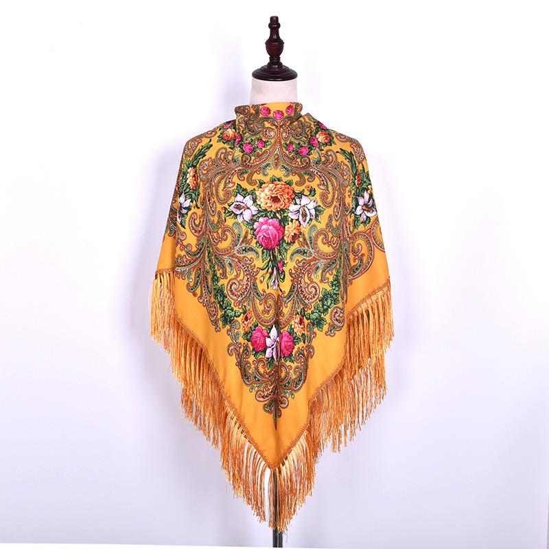 130*130cm Russian National Scarf Women Luxury Floral Bandana Fringed Ukrainian Shawl Big Size Handkerchief Babushka Head Wraps