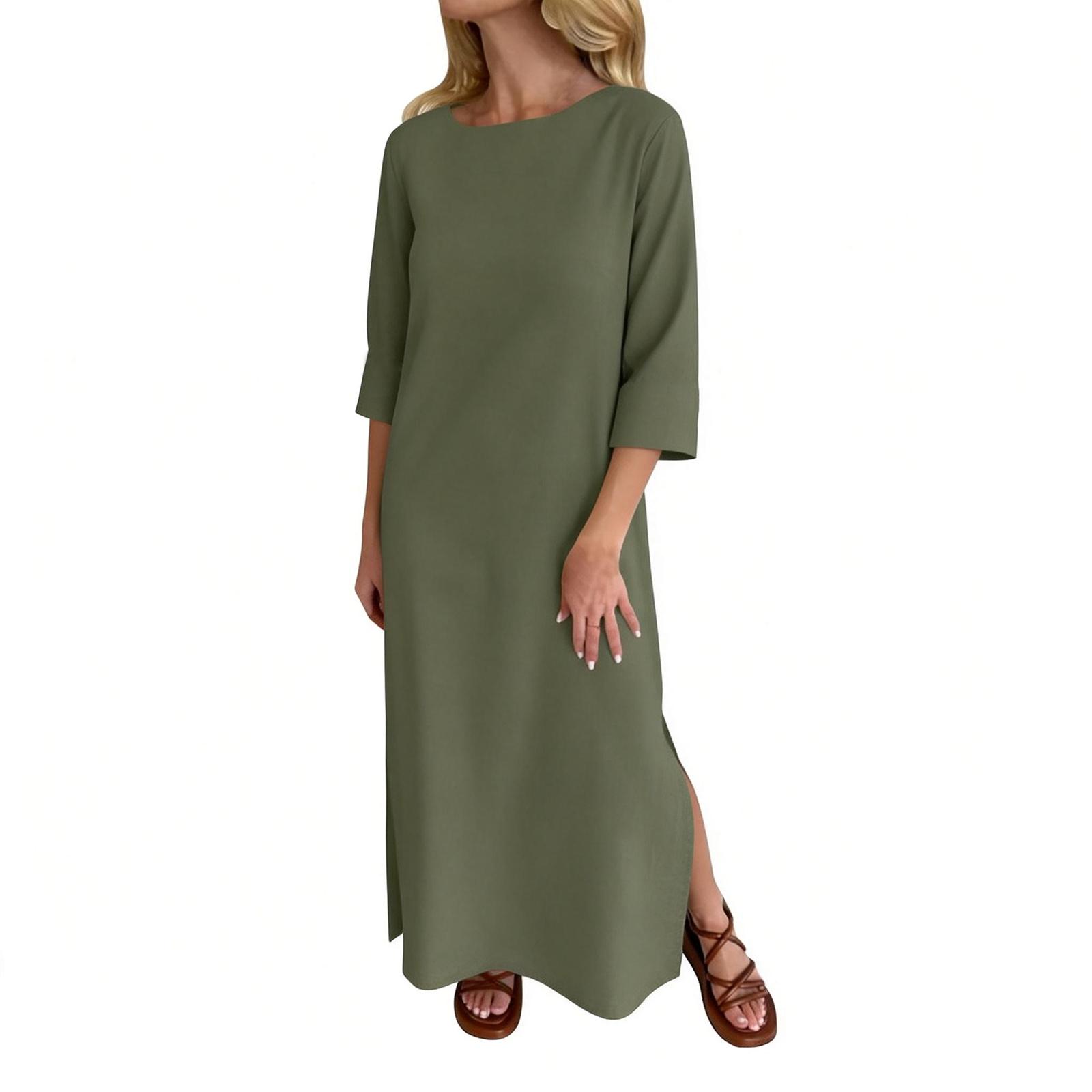 Women s Fashion -Colour Round-Neck Dress XXL