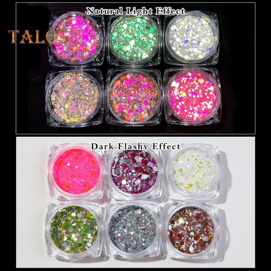 6 Box Nail Pigment Powder Sparkling Decorative Non-falling Fashion High Gloss Colorful Faux Diamond Glitter Powder Household Supply