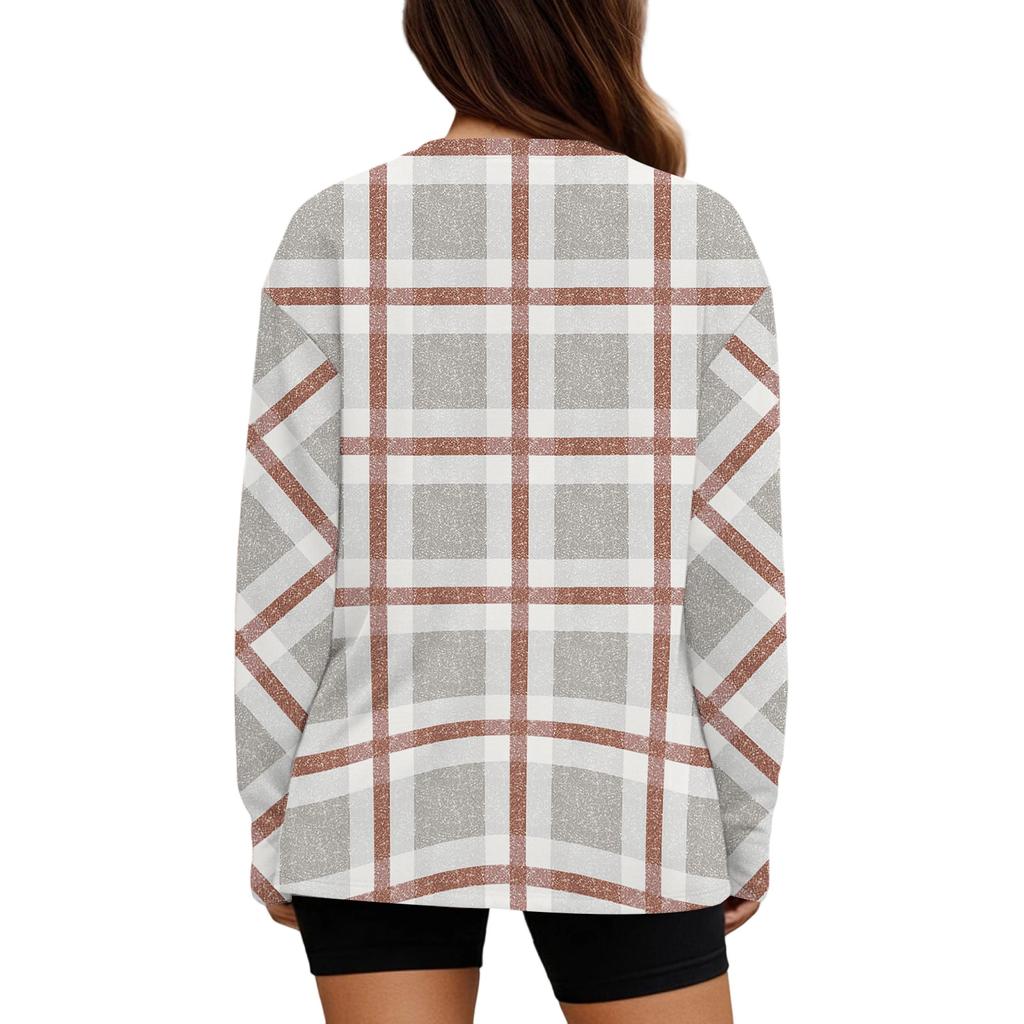 Women's Fashionable Casual Round Neck Solid Color Long-sleeve Top