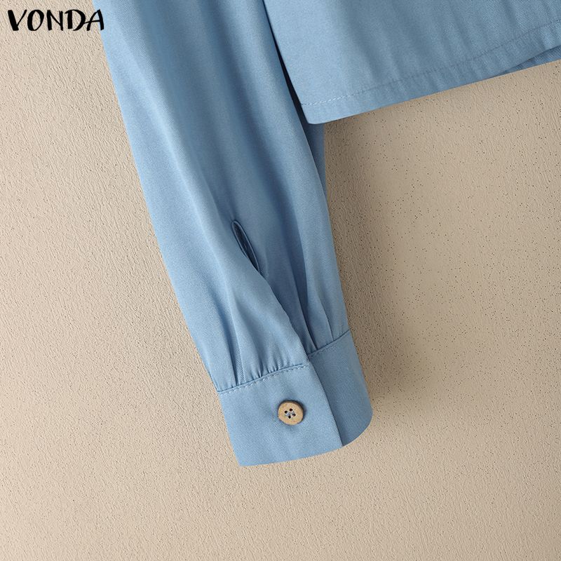 VONDA Elegant Women Long Sleeve Ruffled Plaid Blouse Shirts