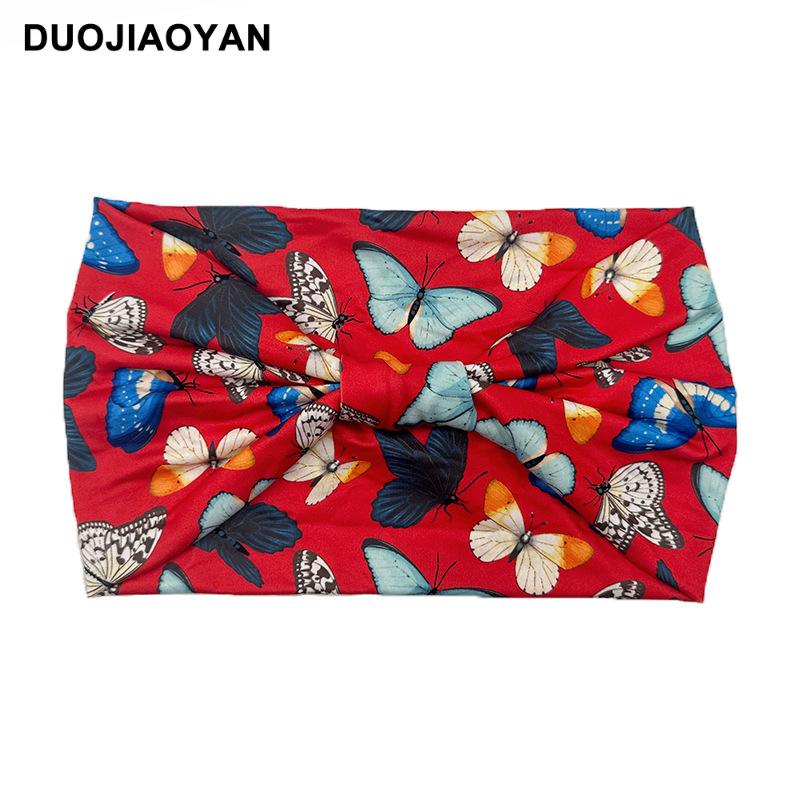 Knot Headband, Color Blocked Pattern Printed Sports Headband, Fashionable Polka Dot Wide Edge Elastic Headband