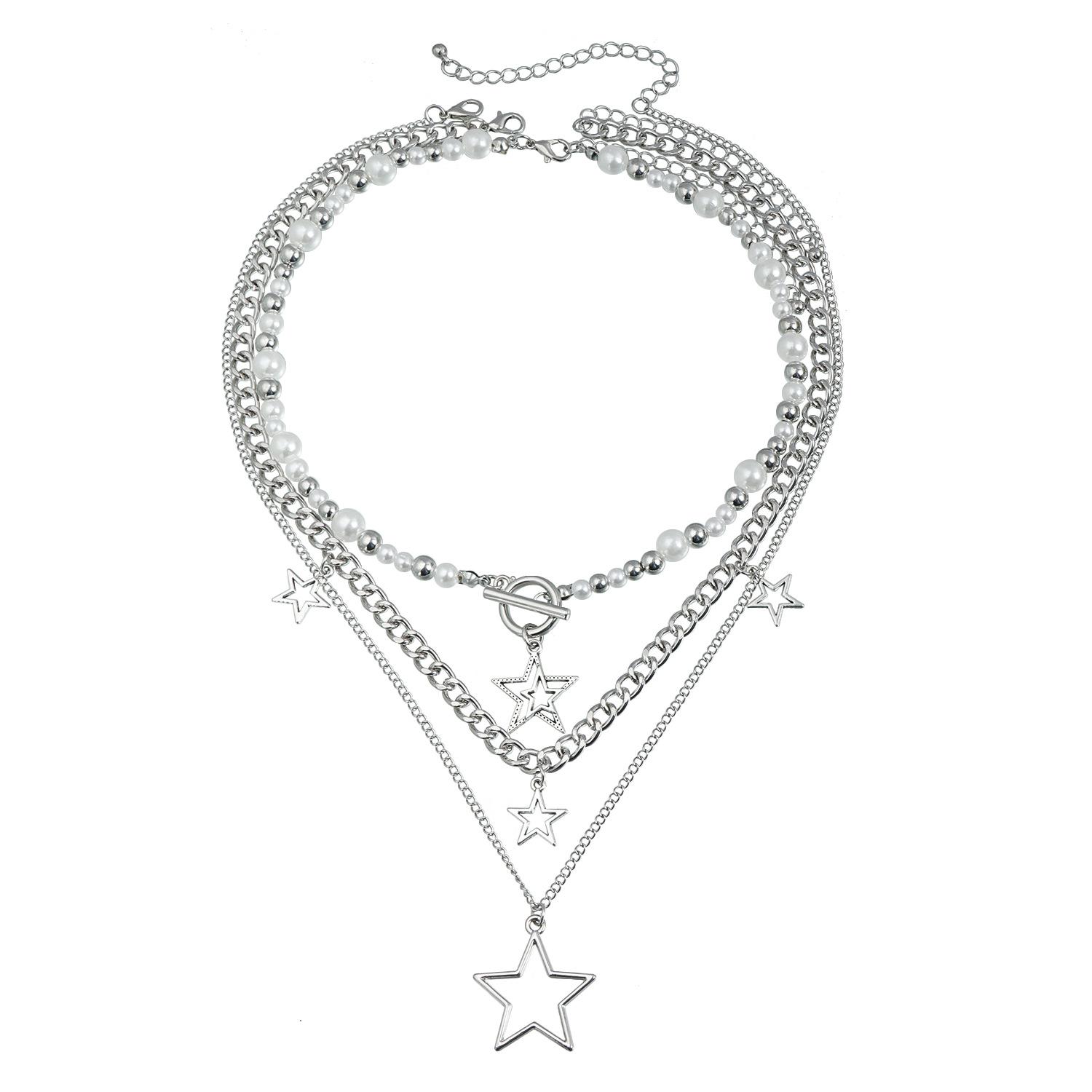 

Light Luxury ins Wind Pentagram Splicing Clavicle Chain Sweet Spice Girl Metal Necklace