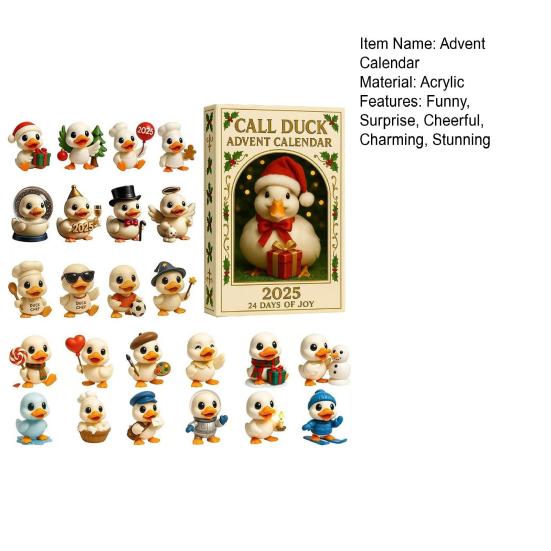 Call Duck Advent Calendar 2025 24 Days Surprise Christmas Countdown Calendar with 24 Acrylic Duck Ornaments Gifts for Toddlers Boys Girls