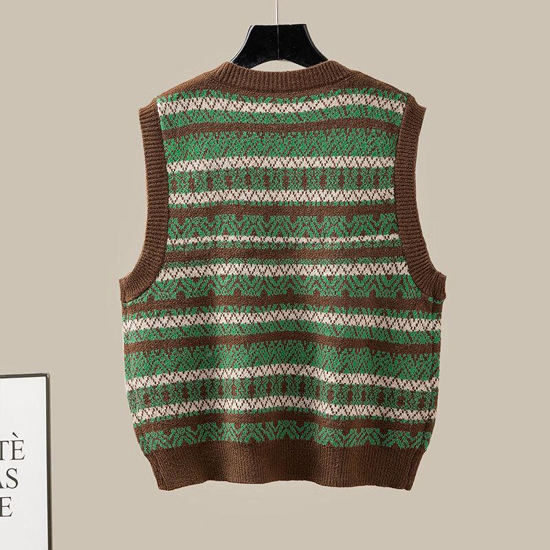 Damen V-Ausschnitt Strickweste mit Kontraststreifen