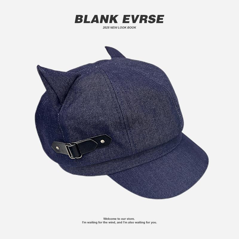 

Кепка с кошачьими ушками женская двухмерная субкультура отаку берет шляпа художника y2k восьмиугольная шляпа One size синий