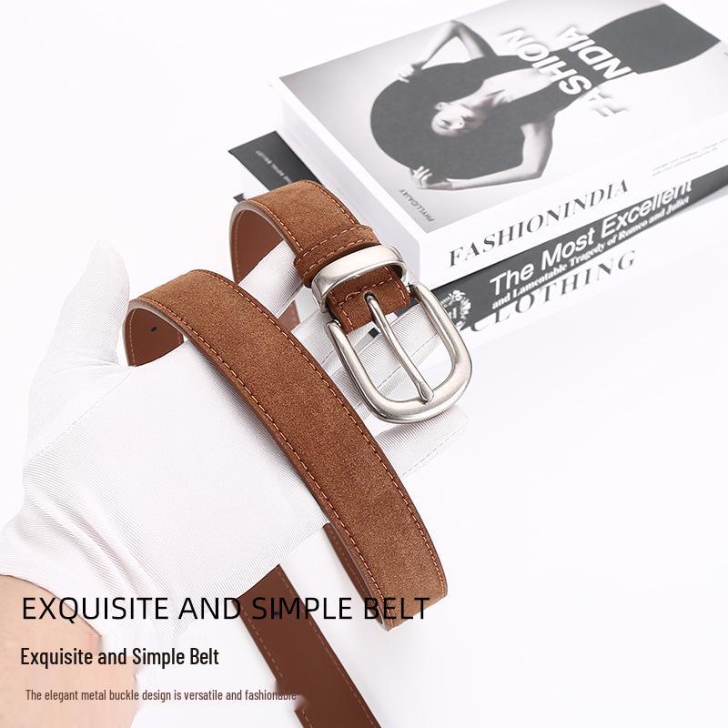 Women's Versatile Suede Leather Belt with Pin Buckle - High-End Light Luxury Fashion Accessory for Jeans