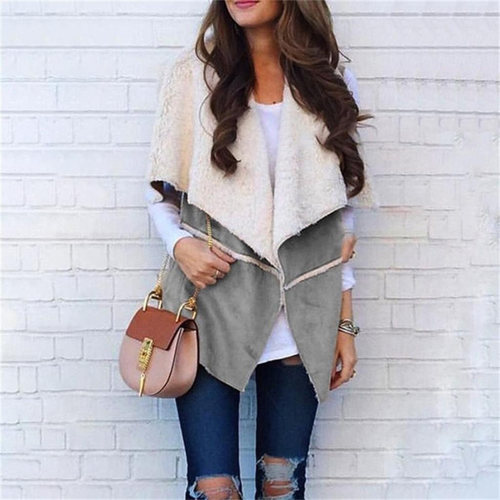 Womens Vest Winter Warm Hoodie Outwear Casual Coat Faux Zip Up  Jacket