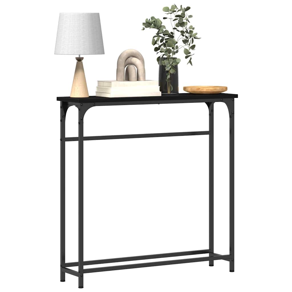 Console Table with Shelf Black Oak Effect 75 x 19.5 x 75 cm