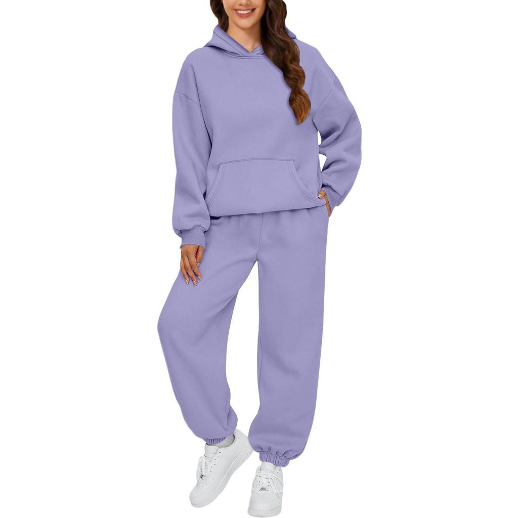 European & American Women's Autumn/Winter 2-Piece Casual Hoodie Sweatshirt and Sweatpants Set