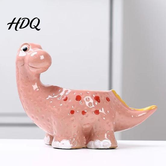 Creative Ceramic Planter for Desk Dinosaur Planter Cartoon Flower Pot with Drainage Hole Cute Small Succulents Windowsill Dino Plant Succulents,