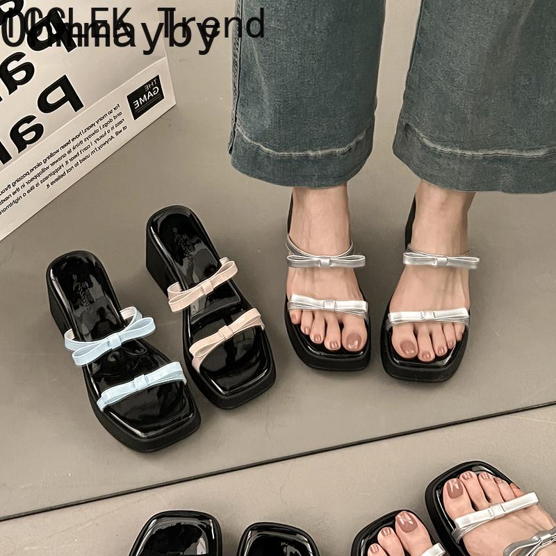 Summer Platform Square Toe Women Slippers Fashion Thick Bottom Heels Female Party Dress Slides Shoes