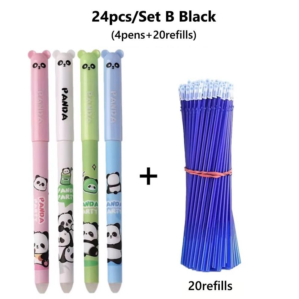 24PCS/Set 0.5mm Erasable Pen Black/Blue Ink Sign Pen Cartoon Ballpoint Pen  Students