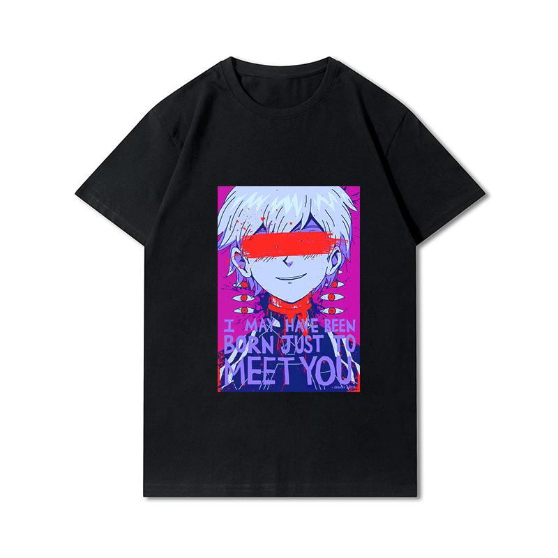 Pánská trička s potiskem Evangelion nadměrných velikostí Bavlněné topy Letní Anime Neformální Černá trička