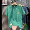 American Heavy Short-Sleeved T-Shirt Men'S Loose Trendy Brand Half-Sleeve Printed T-Shirt Cotton Top Retro
