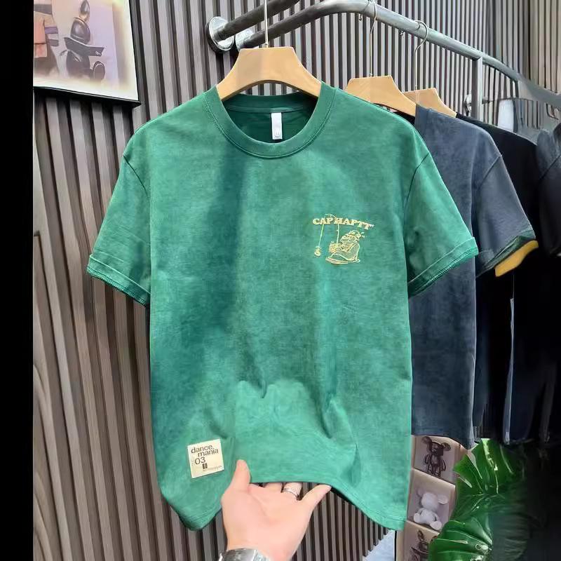 American Heavy Short-Sleeved T-Shirt Men'S Loose Trendy Brand Half-Sleeve Printed T-Shirt Cotton Top Retro