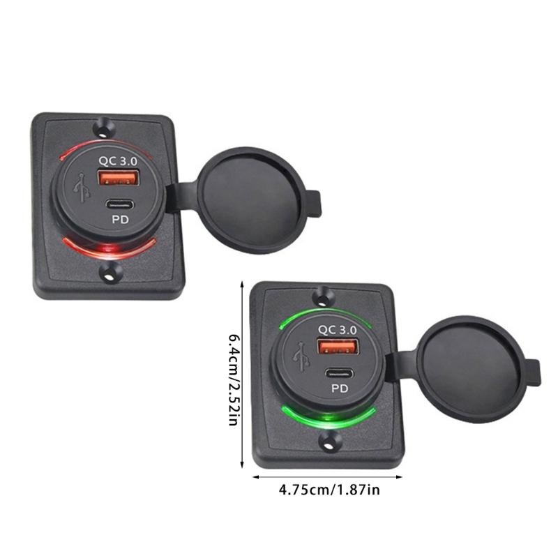 Waterproof USB Car Chargers Double Port QC3 0 & Type C Compatible for Car Boat Truck No Drill Mounting IP65 Protection