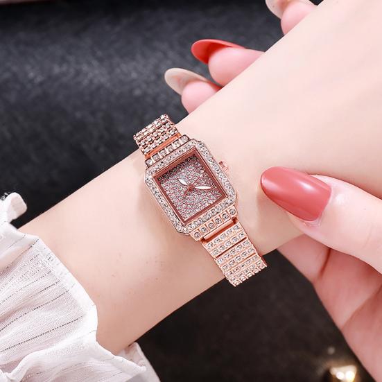 Women's Rhinestone Bracelet Watch Alloy Quartz Wristwatch with Densely Set Crystals, Scratch-resistant Mineral Glass Watch for Office Party Date