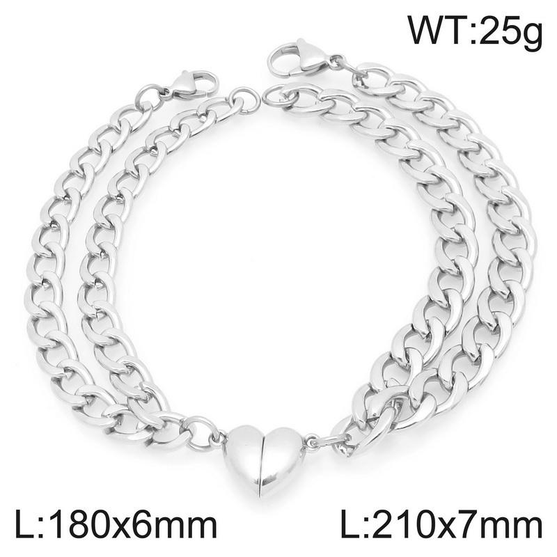 

Trendy Stainless Steel Magnetic Heart Bracelet for Couples Cuban Chain Relationship Jewelry Romantic Gift for Lovers Daily