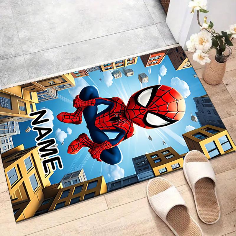 Custom Spider Man Mat Personalized Name, Polyester Washable Indoor Entryway Rug, Gift for Christmas, Easter, Thanksgiving Day