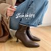 New Women's Pointed Martin Boots Rubber Soft Sole Autumn and Winter Medium Heel Large Size Boots Square Heel Women's Low Leather Boots