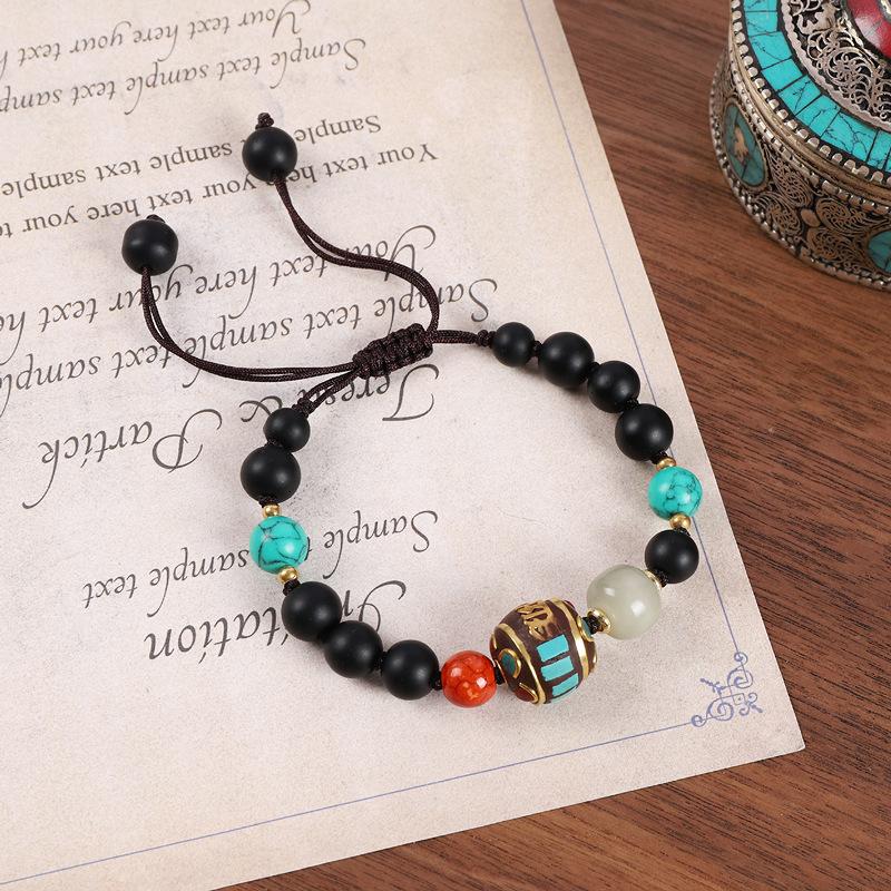 Nepal Tibetan Woven Bracelet Turquoise Beeswax Niche Design Retro Hand Rope Men's and Women's Xizang Accessories