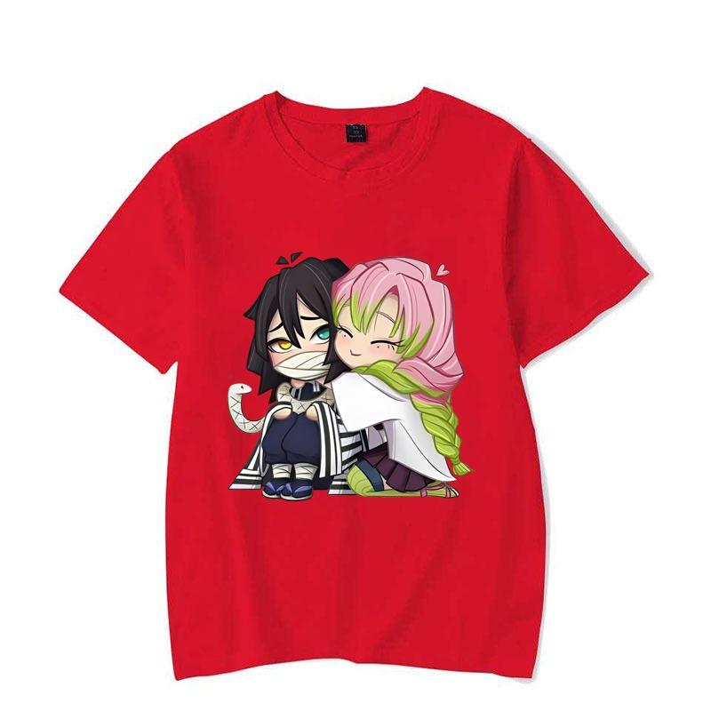 Zabawny T-shirt z nadrukiem kreskówkowym Kanroji Mitsuri Iguro Obanai dla pary, casualowy, luźny, z krótkim rękawem, z okrągłym dekoltem, topy Harajuku, odzież