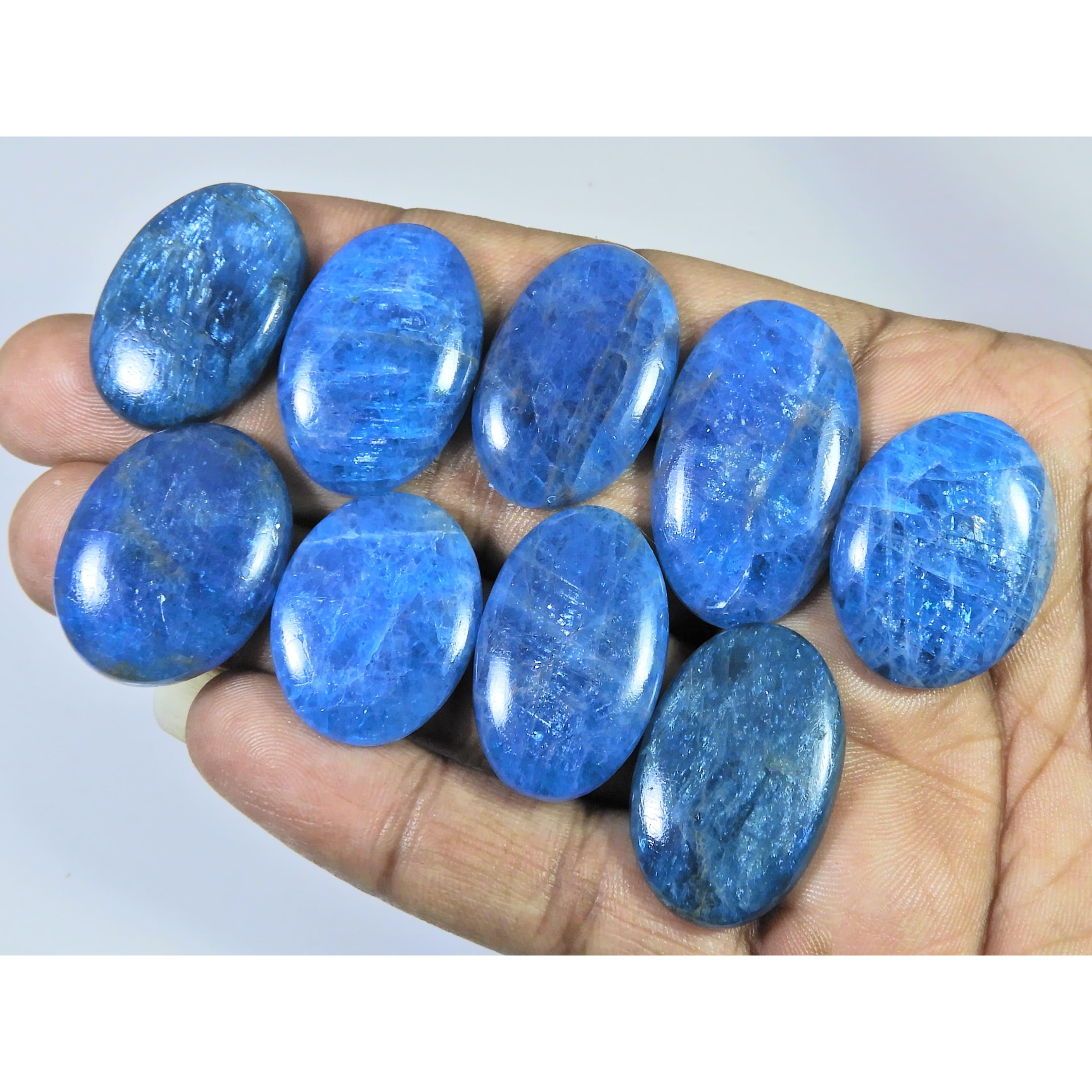 09Pcs Natural Blue Apatite Oval Shape Cabochon Loose Gemstone 277Cts. Lot C-2431