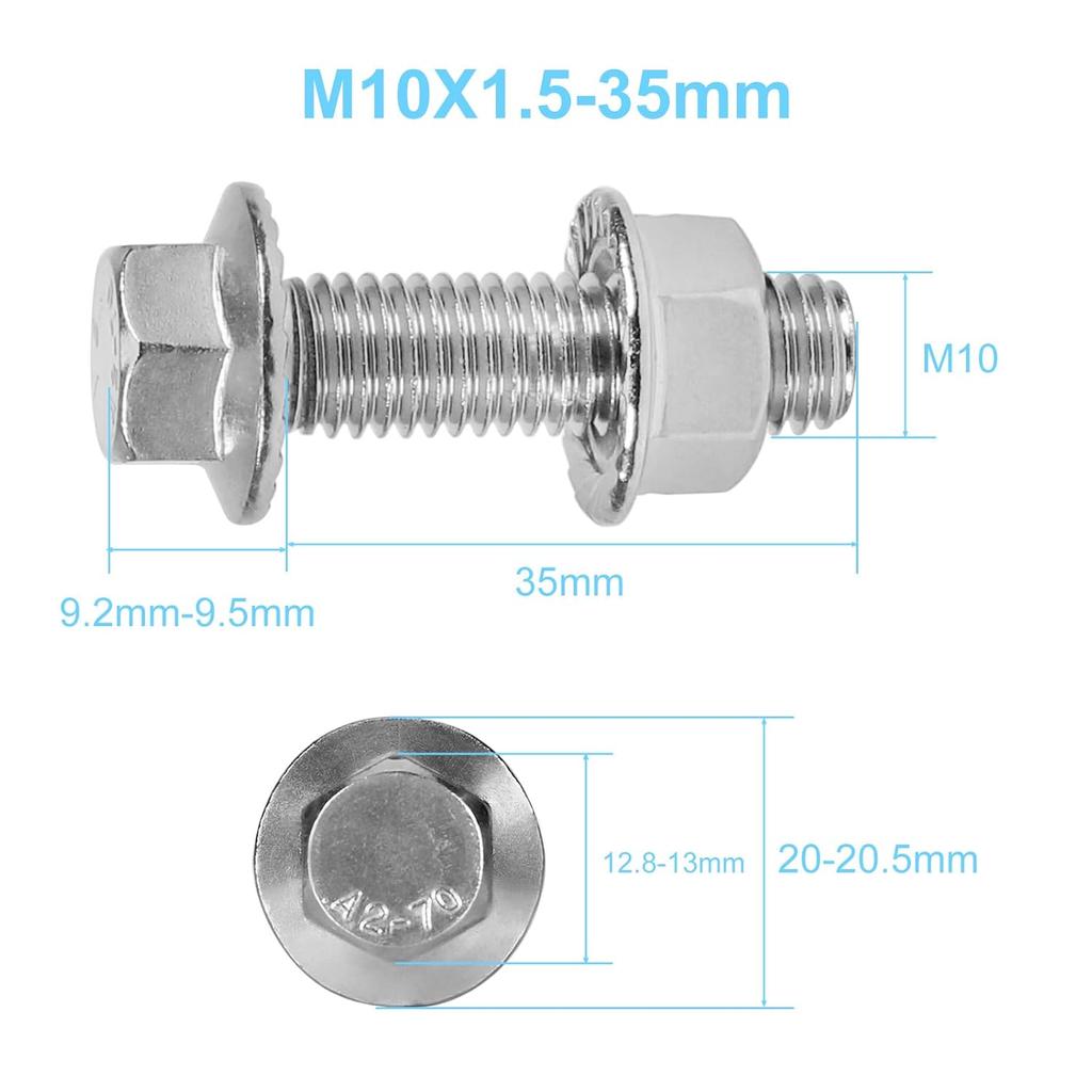 Flange Hex Head Bolts, Flange Nuts, 304 Stainless Steel, Exhaust Manifold Hardware Kit (Bolts&Nuts) M10 X 1.5-35Mm (8-Pack)