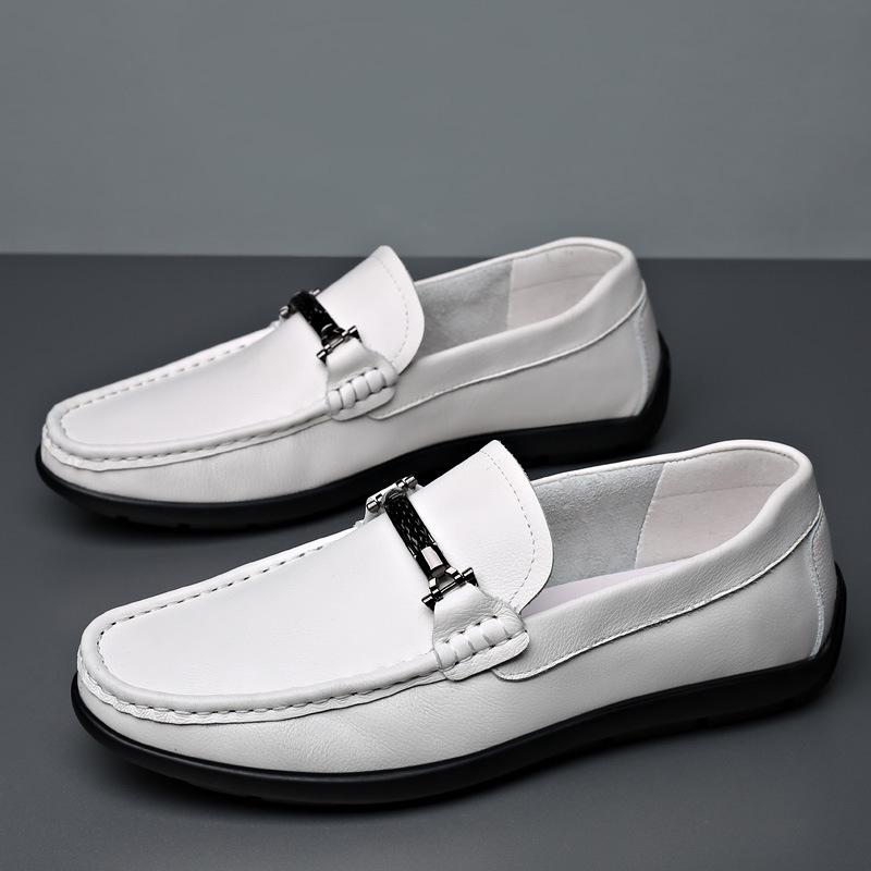 New first-layer cowhide Doudou shoes cover men's casual leather shoes genuine leather European men's shoes men's dad shoes soft