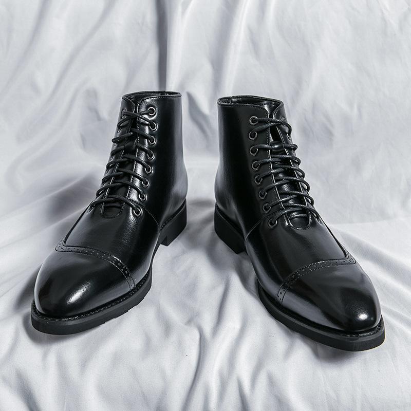 

Новая модная мужская обувь большого размера осенние кожаные ботинки мужские британские подиумные мужские ботинки с высоким верхом трендовые ботинки Мартин 38 чёрный