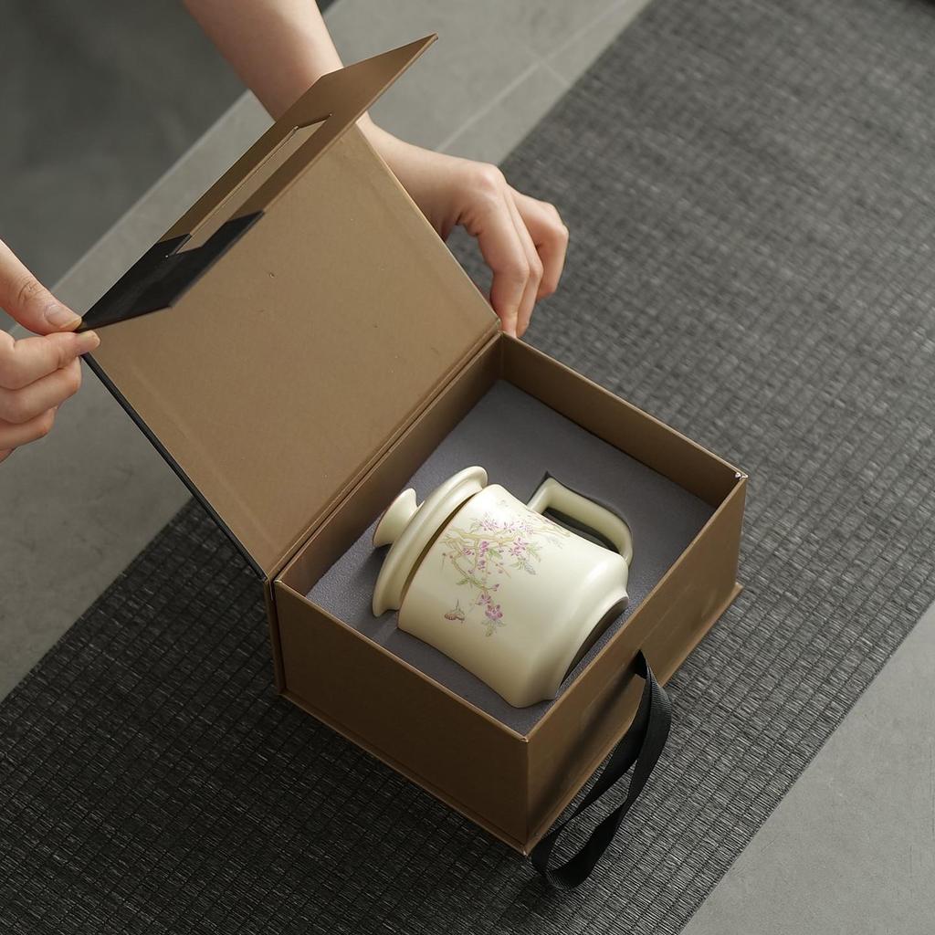 Ru Ware Pink Peach Ceramic Tea Mug with Lid