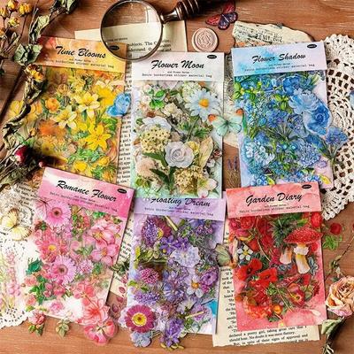 100pcs/pack Plant Flower Sticker Material Pack Retro Handbook Collage DIY Decoration with Fower Said Series