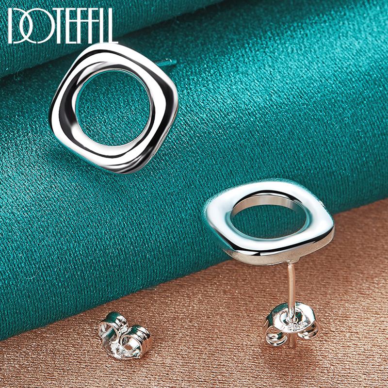 925 Sterling Silver Square Round Earrings Wedding Charm Jewelry