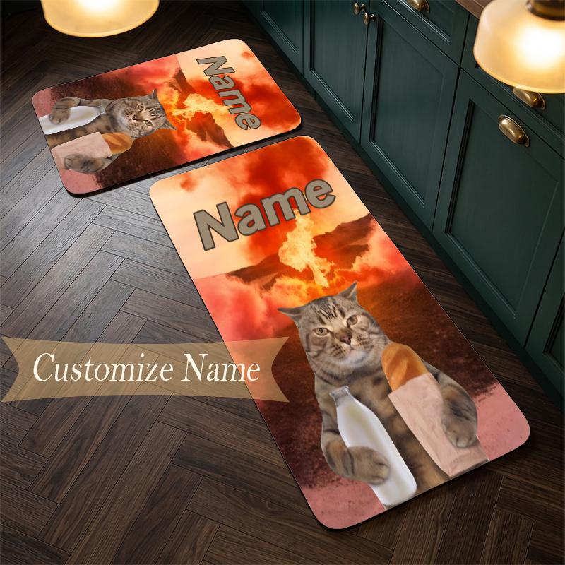 cat meme (1) Customize Name Flannel Kitchen Mat Soft Non-Slip Kitchen Floor Runner Rug for Home Kitchen Decor